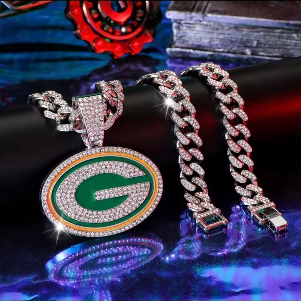 Green Bay Hip Hop Iced out Silver Cuban Chain Necklace